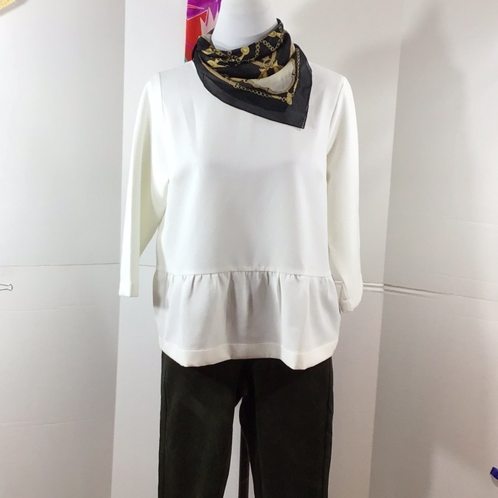 Ponant France white ruffle blouse L
